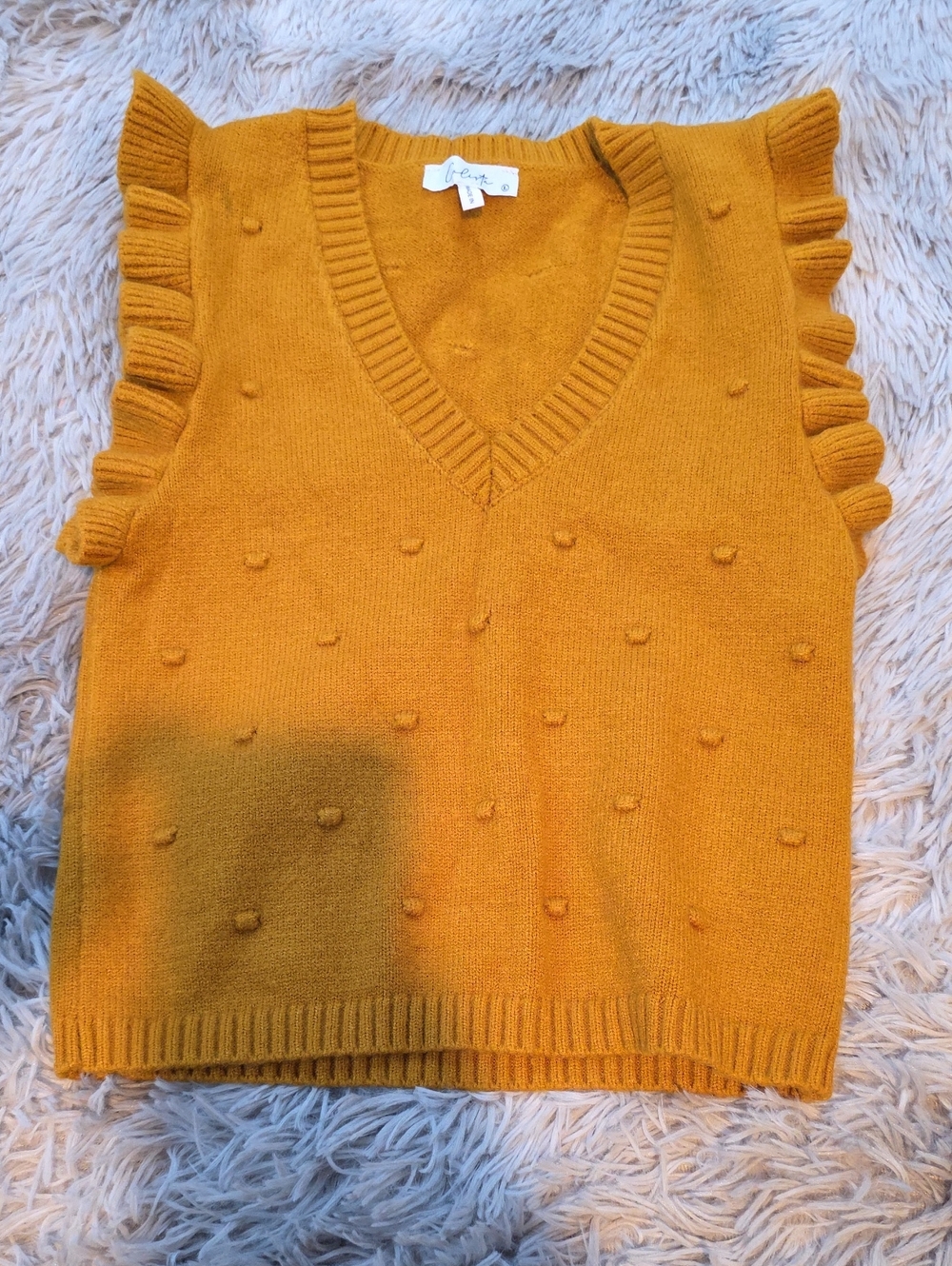 V-Neck Pom-Pom Ruffle Sweater Vest - Mustard Yellow